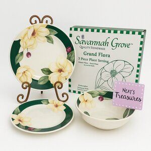 WSP/ Citation Savannah Grove GRAND FLORA Stoneware Plates Bowl Settings Set NIB